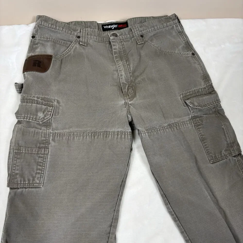 Wrangler Riggs Workwear Flannel Lined Cargo Pants Fits 35x34 Tan Brown Utility